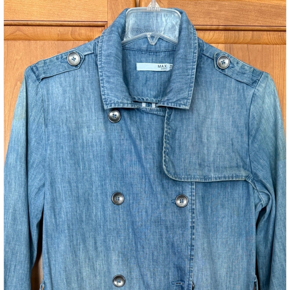 MAX JEANS Trench Coat Double Breasted by Max Studios Military Belted NWT size M